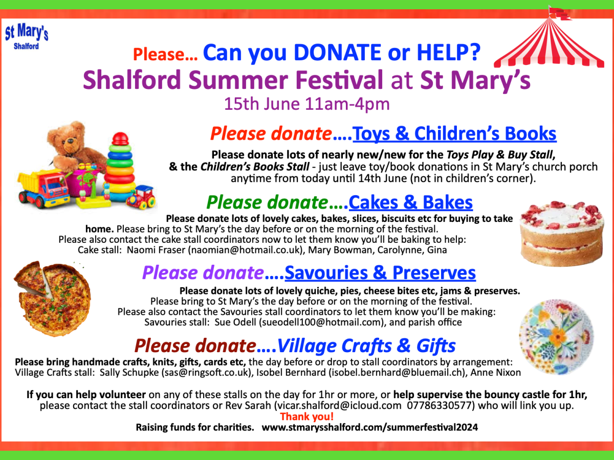 Can you help? – donate toys, cakes etc..